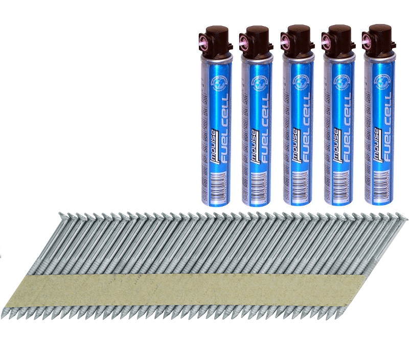 34 Degree 2.9mm-3.1mm Diameter Paper Collated Clipped D Head Galvanised Framing Nails 50mm-90mm + Fuel Cells - ProNailers
