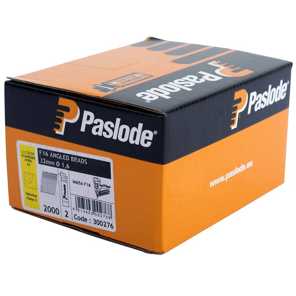 Paslode IM65A 16 Gauge 20 Degree Angled Stainless Steel Finish Nails 32mm-64mm 2,000/Box + 2 Fuel Cells - ProNailers